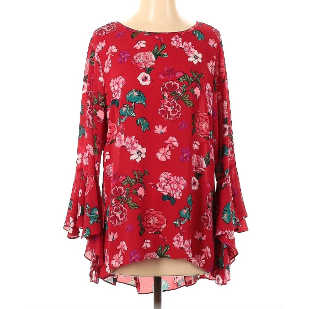 Vince camuto | Red floral boho blouse
